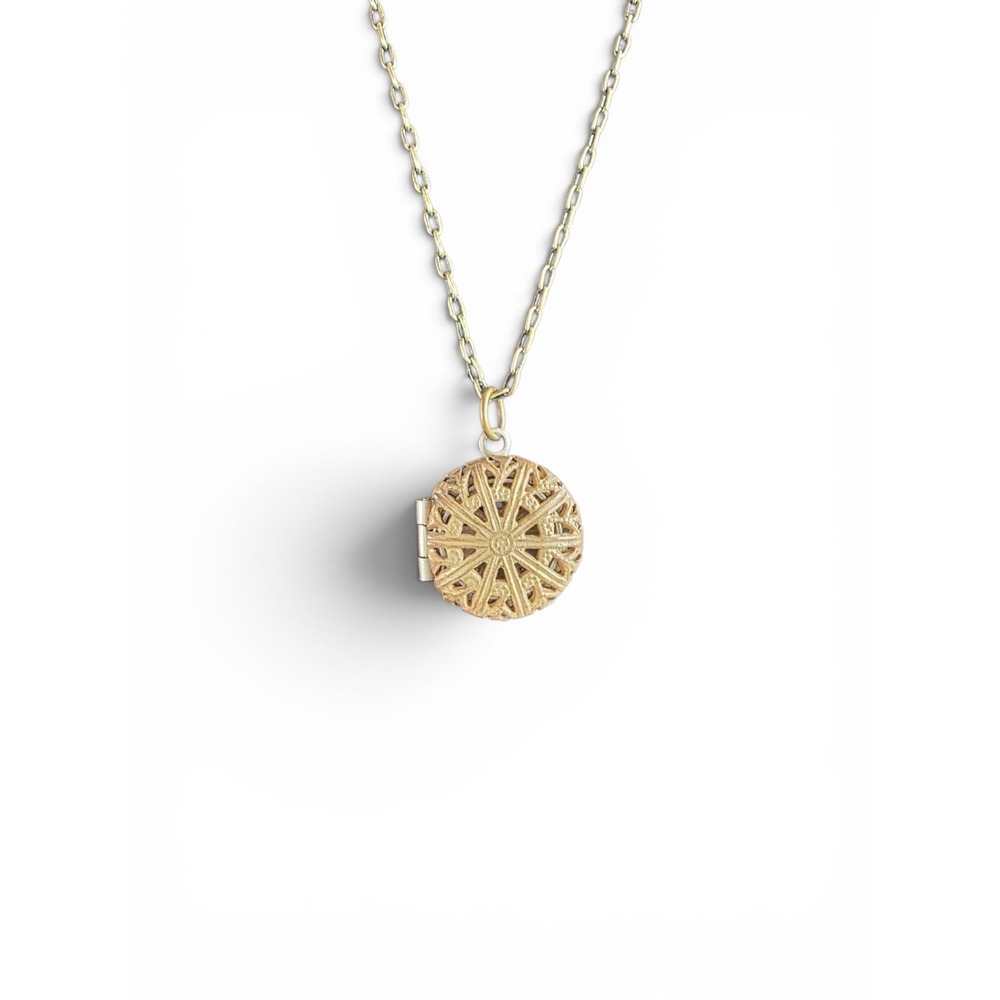 Tiny Vintage Locket Pendant Necklace, Gold & Silver Tone Metal Cable Chain